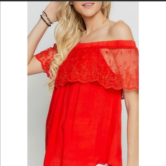 New Top, Off of the Shoulder, Lace Top, Red Top, SEXY, RED, NEW, Rayon, Bold - Picture 3 of 5